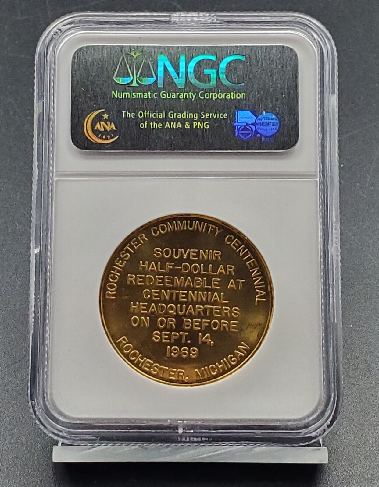 1969 MI Good for 50c Rochester Centennial NGC Medal MS64 34mm