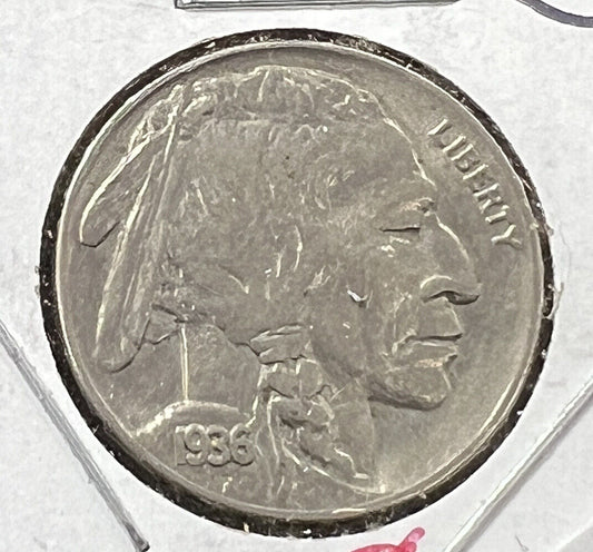 1936 5c Buffalo Indian Head Nickel Coin Choice VF Very Fine / XF EF Extra Fine