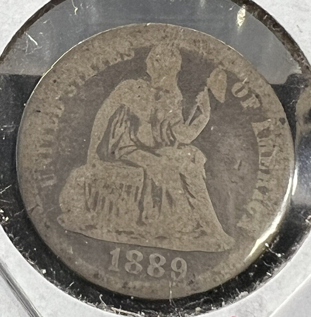 1889 Liberty Seated Silver Dime Coin Choice AG About Good 10c