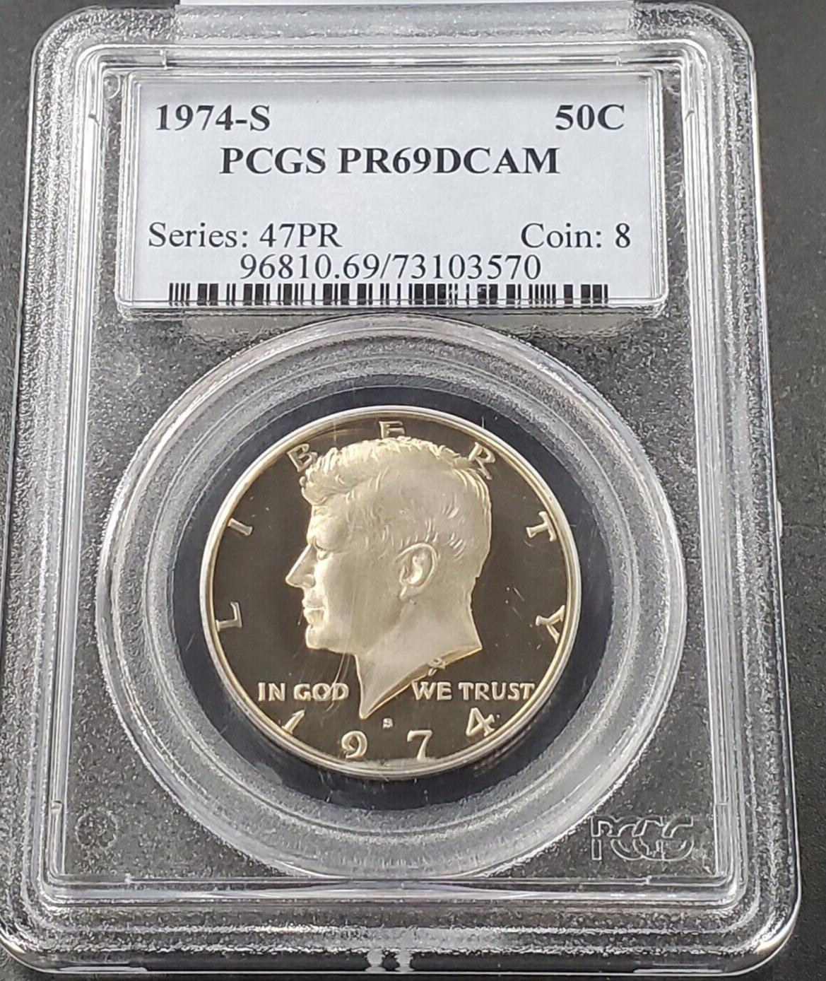 1974 S Clad Kennedy Proof Half Dollar Coin PCGS PR69 DCAM Gem Deep Cameo TONER