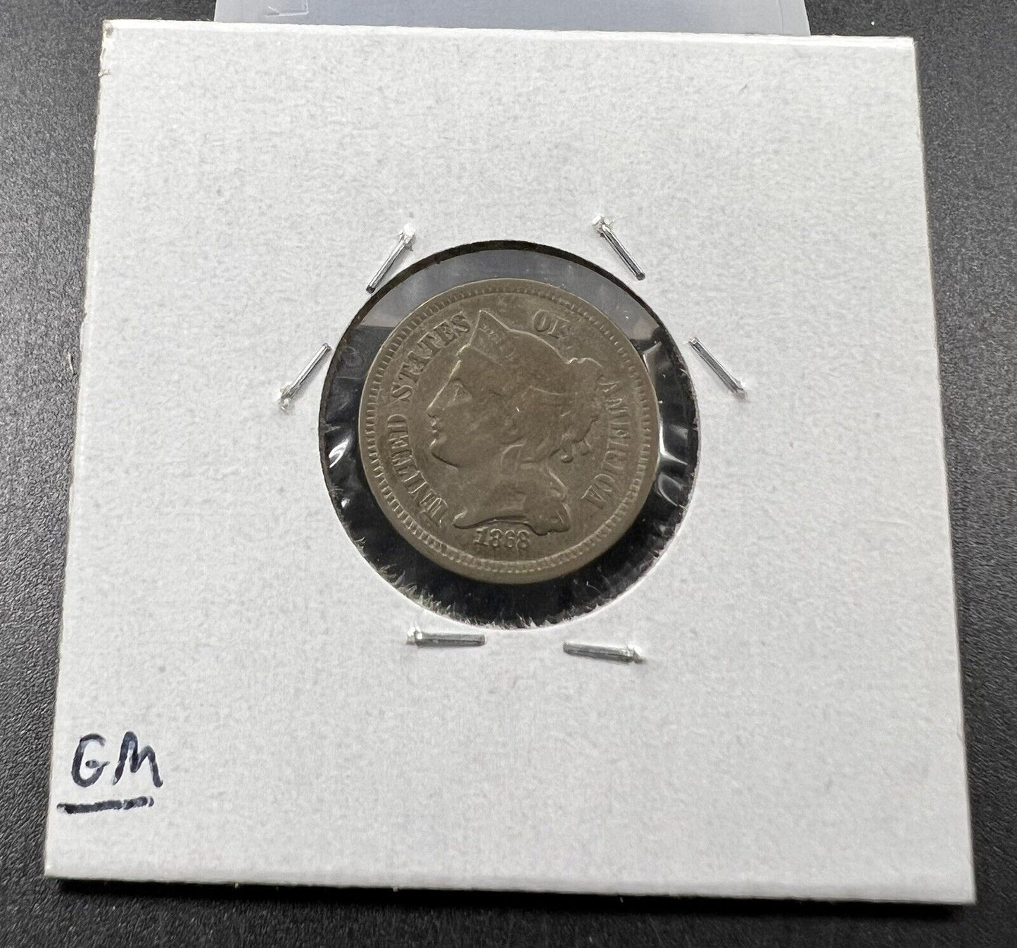 1868 3c Liberty Three Cent Nickel Coin Choice VG Very Good Circ
