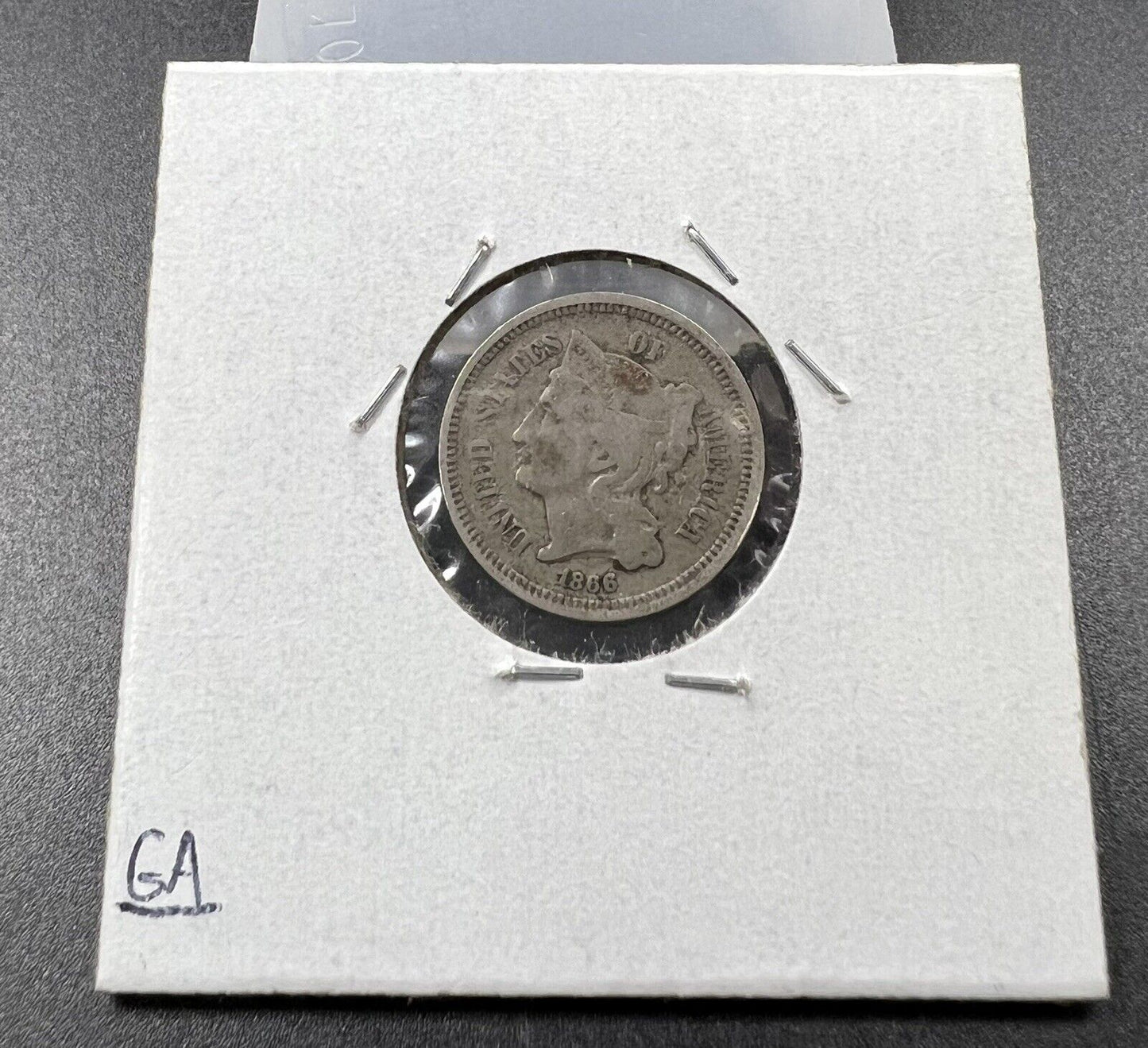 1866 3c Liberty Three Cent Nickel Coin Fine Circ