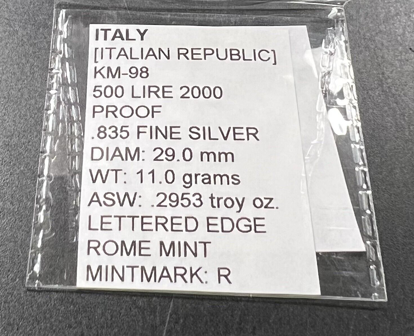 2000 Italy 500 Lire Silver Gem Proof Coin Pilgrim Battleships On Reverse