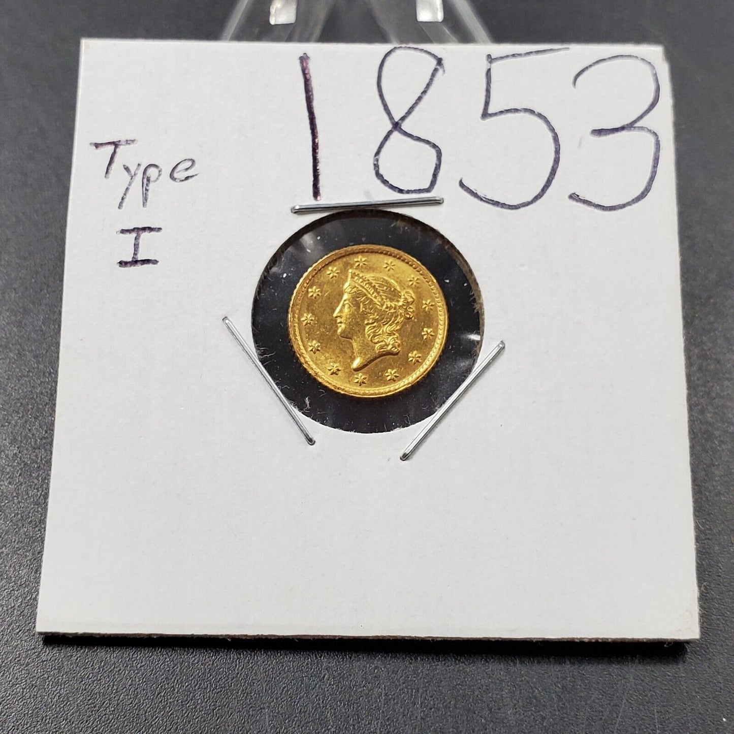 1853 Liberty Head Type I Gold Dollar $1 Choice BU UNC 180 Rotated Die Variety
