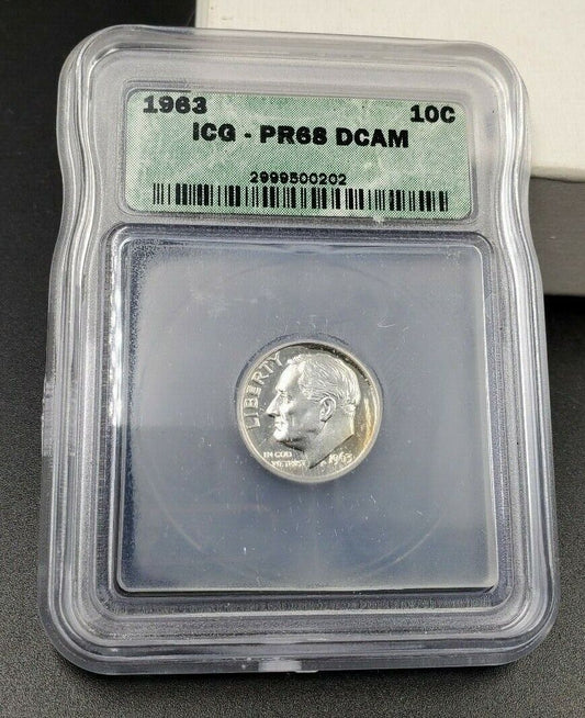 1963 P Roosevelt Silver Dime Coin PR68 DCam Deep Cameo ICG Gem Proof Nice Coin