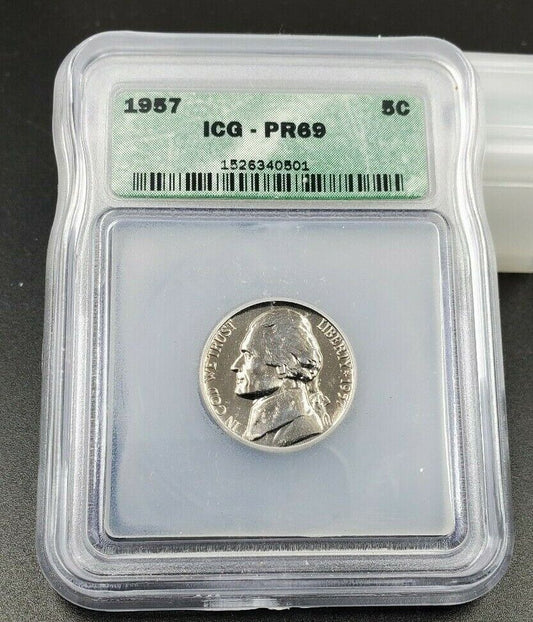 1957 P Jefferson Nickel Coin Vintage ICG PR69 Gem Proof Coin