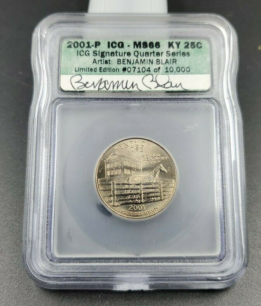2001 P Kentucky Statehood Quarter Coin ICG Benjamin Blair Engraver Signature BU