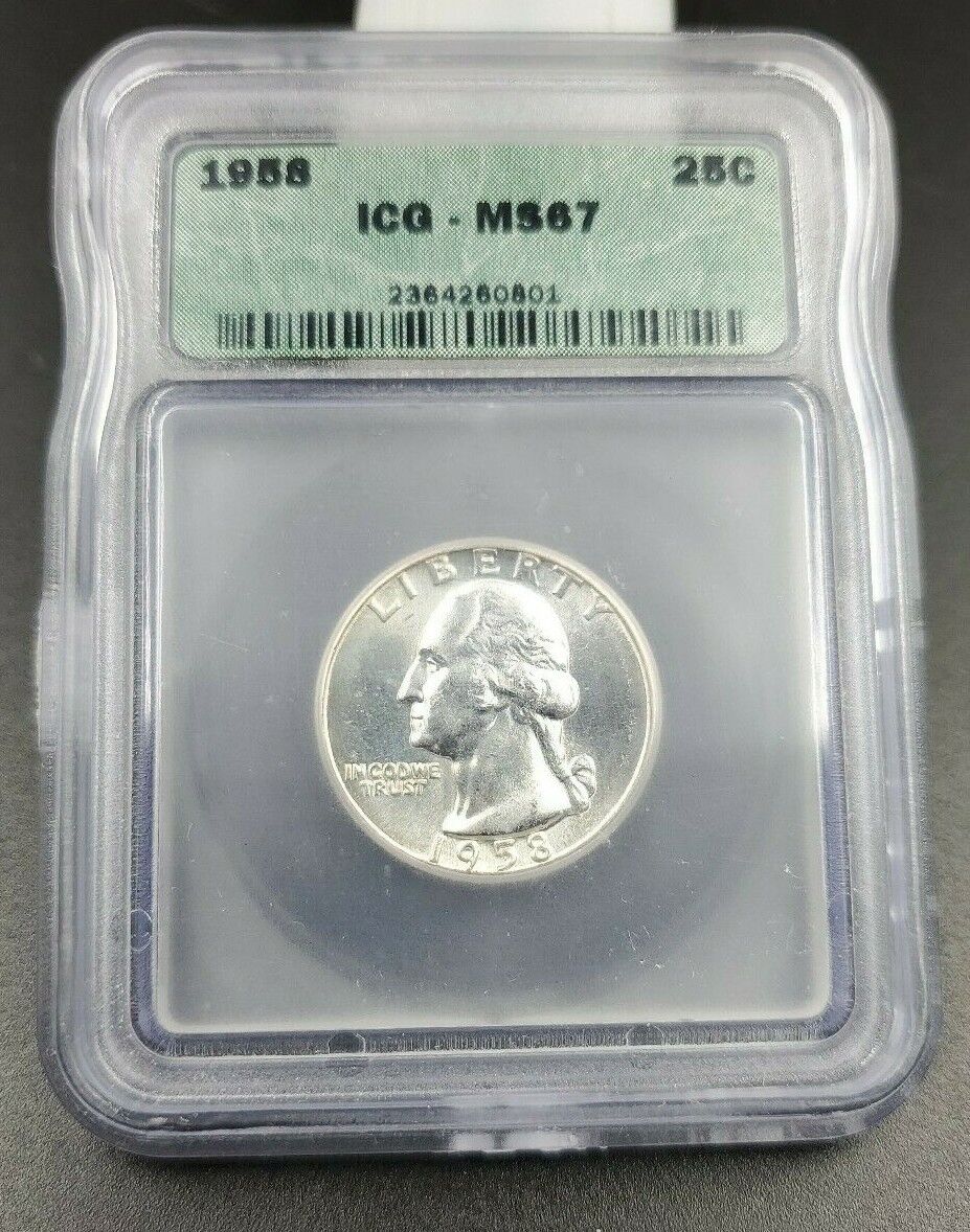 1958 P Washington Silver Quarter Coin ICG MS67 Gem BU Uncirculated No Toning