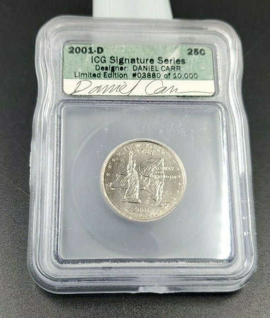 2001 D New York Statehood Quarter Coin ICG Engraver Series Daniel CARR