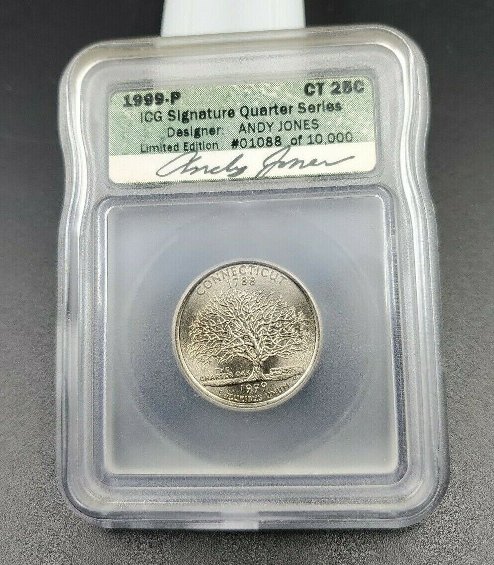 1999 P Connecticut Statehood Quarter Coin ICG Andy Jones Engraver Signature BU