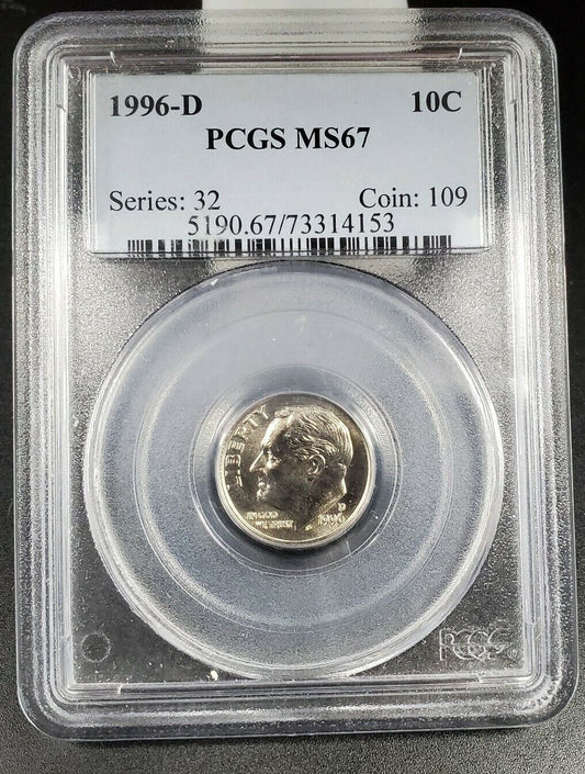 1996 D CLAD MINT SET ROOSEVELT DIME COIN MS67 PCGS GEM BU UNC NO TONING