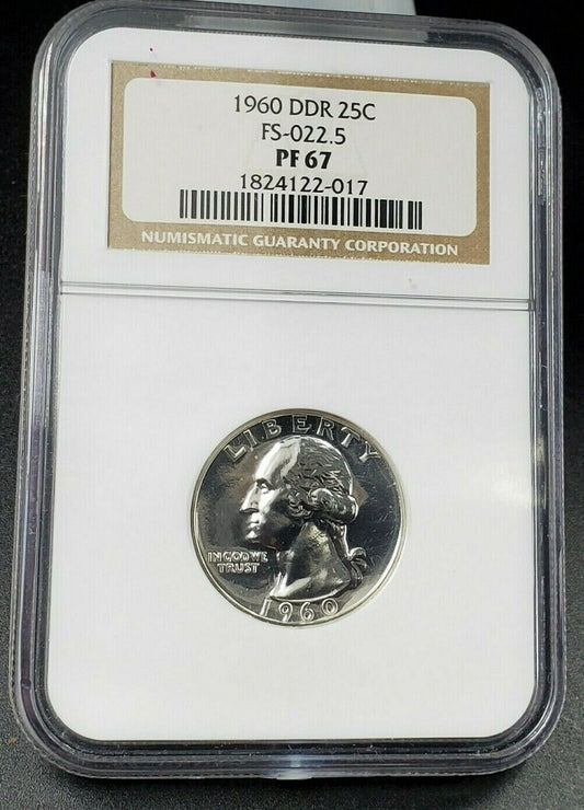 1960 25c Washington Silver Quarter Coin NGC PF67 FS-022.5 FS-801 DDR Double Die