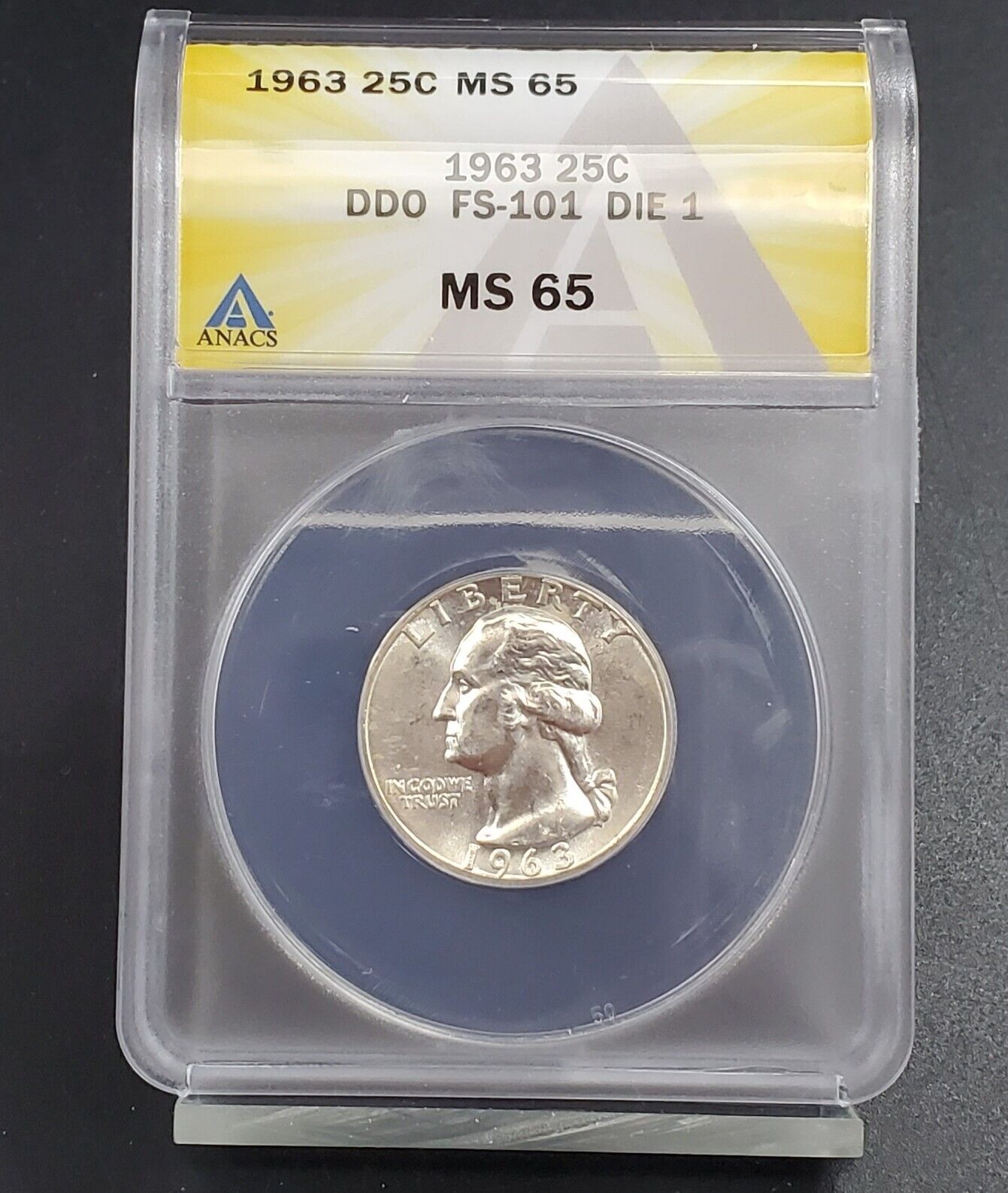 1963 P Washington Quarter 25c ANACS MS65 DDO FS-101 DIE 1 Variety Coin Toned