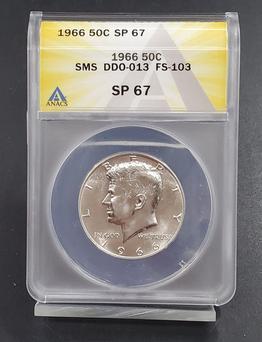 1966 P SMS Kennedy Silver Half Dollar Coin ANACS SP67 Variety DDO-013 FS-103 #A