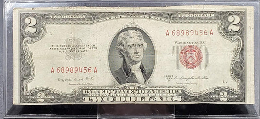 1953 B $2 United States Currency Legal Tender Note Red Seal Sequence Serial #