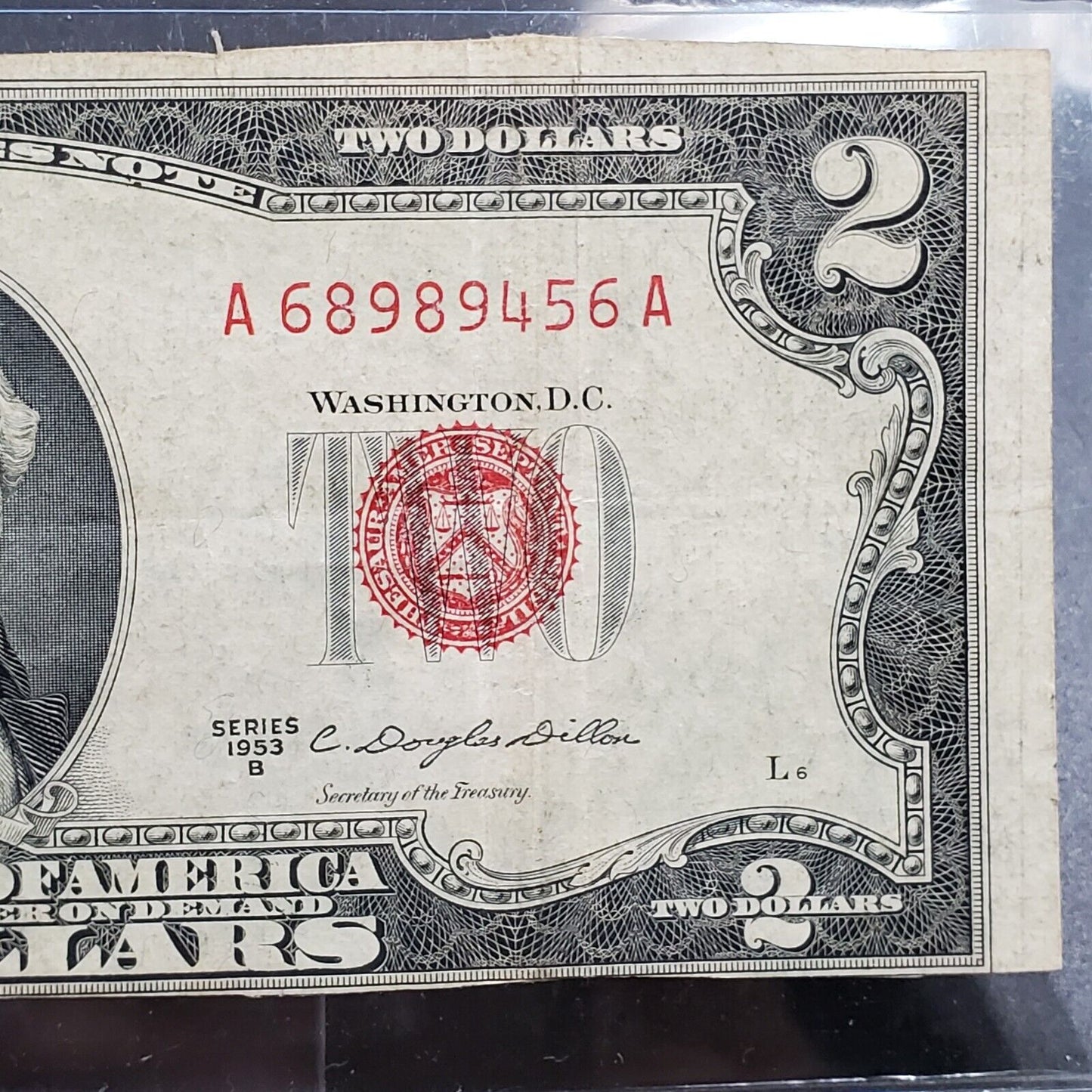 1953 B $2 United States Currency Legal Tender Note Red Seal Sequence Serial #