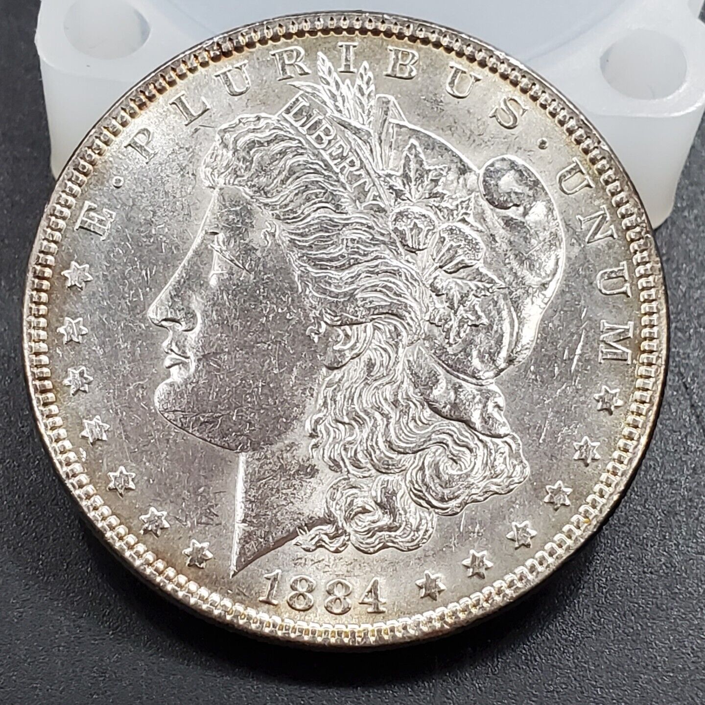 1884 P $1 Morgan Silver Eagle Dollar Coin VAM 2A Partial E Reverse AU About UNC