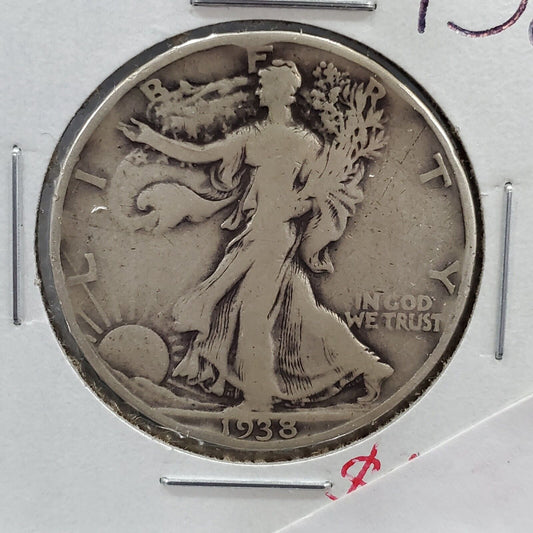 1938 D Walking Liberty Silver Half Dollar Coin Choice VG Very Good Circ Key Date