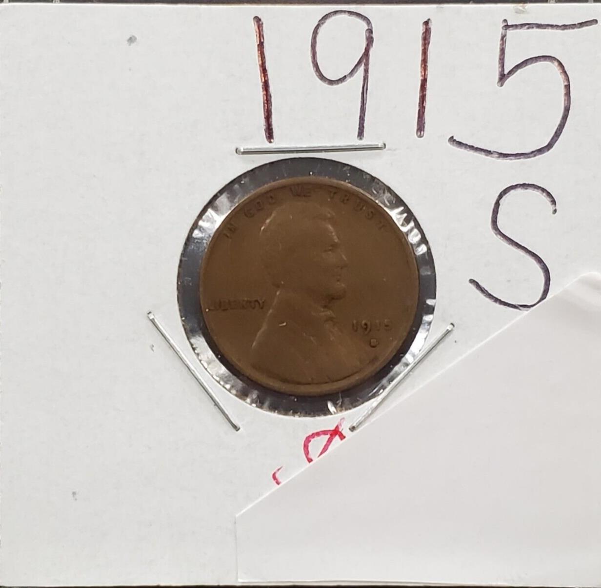 1915 S 1c Lincoln Wheat Cent Penny Coin Choice Good / VG Very Good