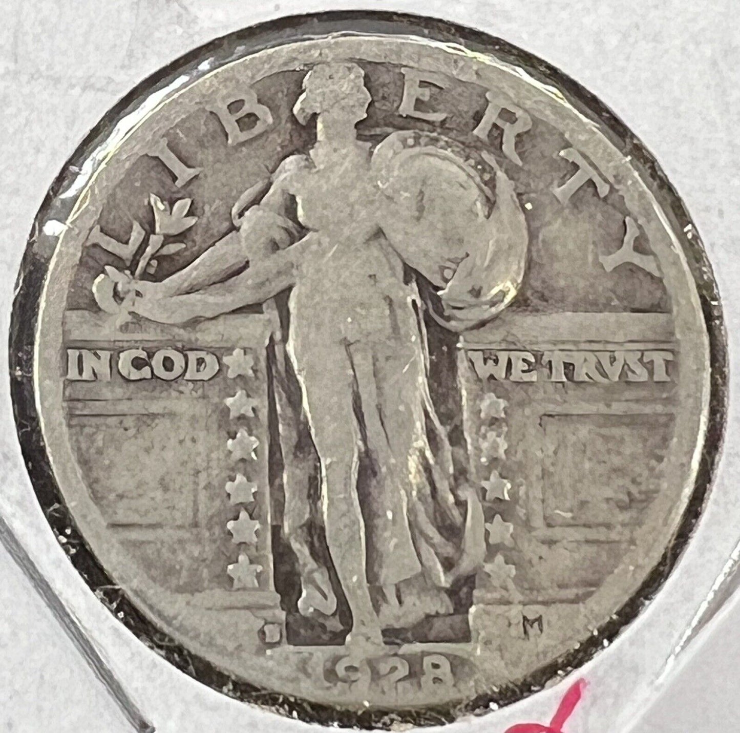 1928 D Standing Liberty Silver Quarter Coin Choice Good / VG Very G