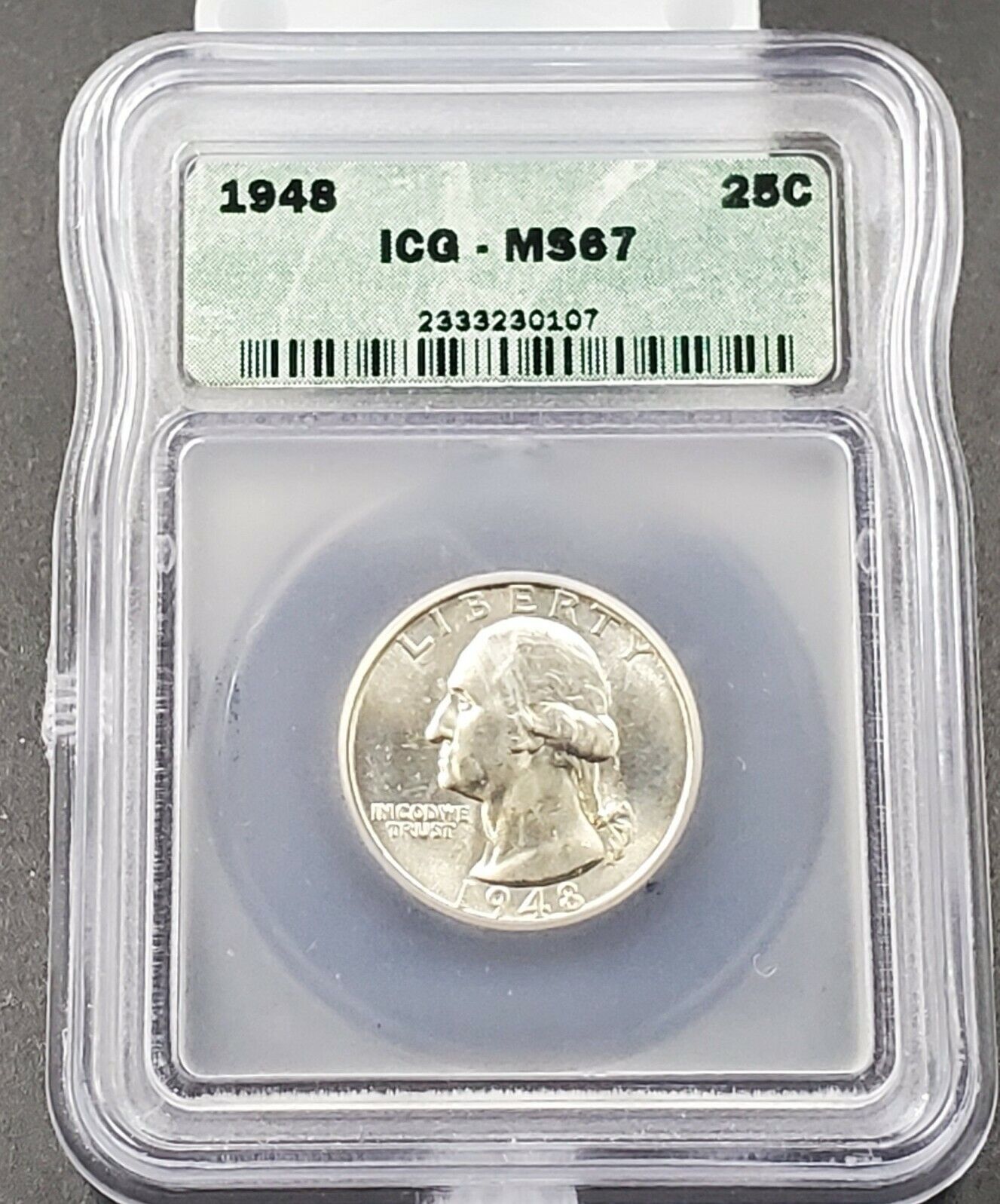1948 P 25C Washington Quarter Silver Coin Retro ICG MS67 Gem BU Not Much Tone