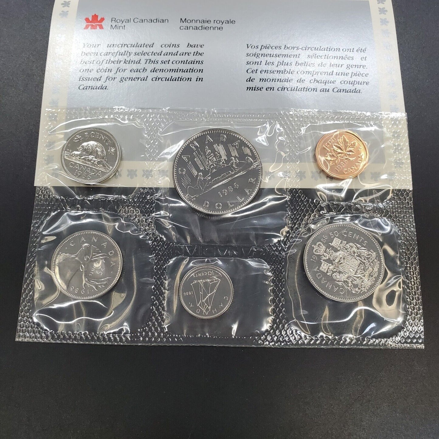 1986 Royal Canadian Mint Unc Proof Like PL Mint Set (6 Coins) OGP & COA