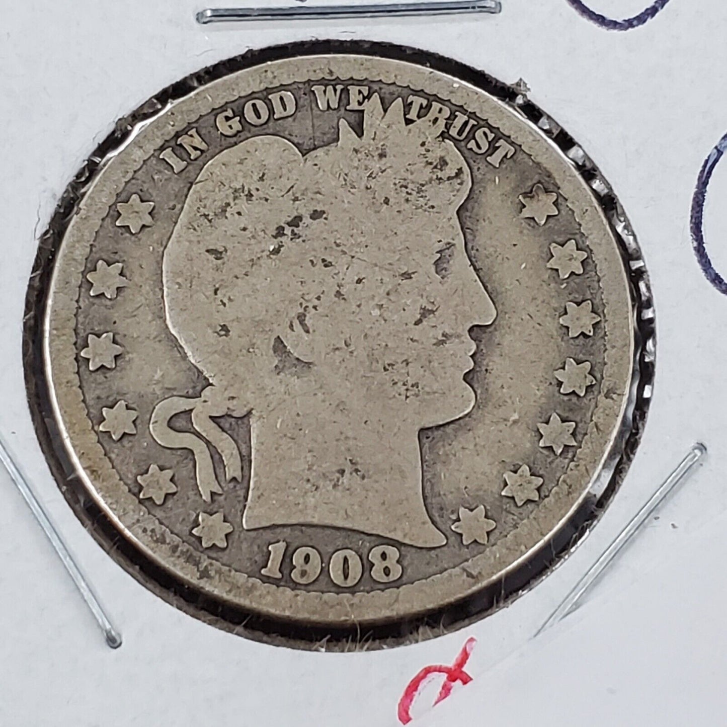 1908 O Barber Silver Quarter Coin Good Circ