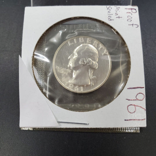 1961 25C Washington Quarter Silver GEM Proof Coin Mint Sealed Mint Cello