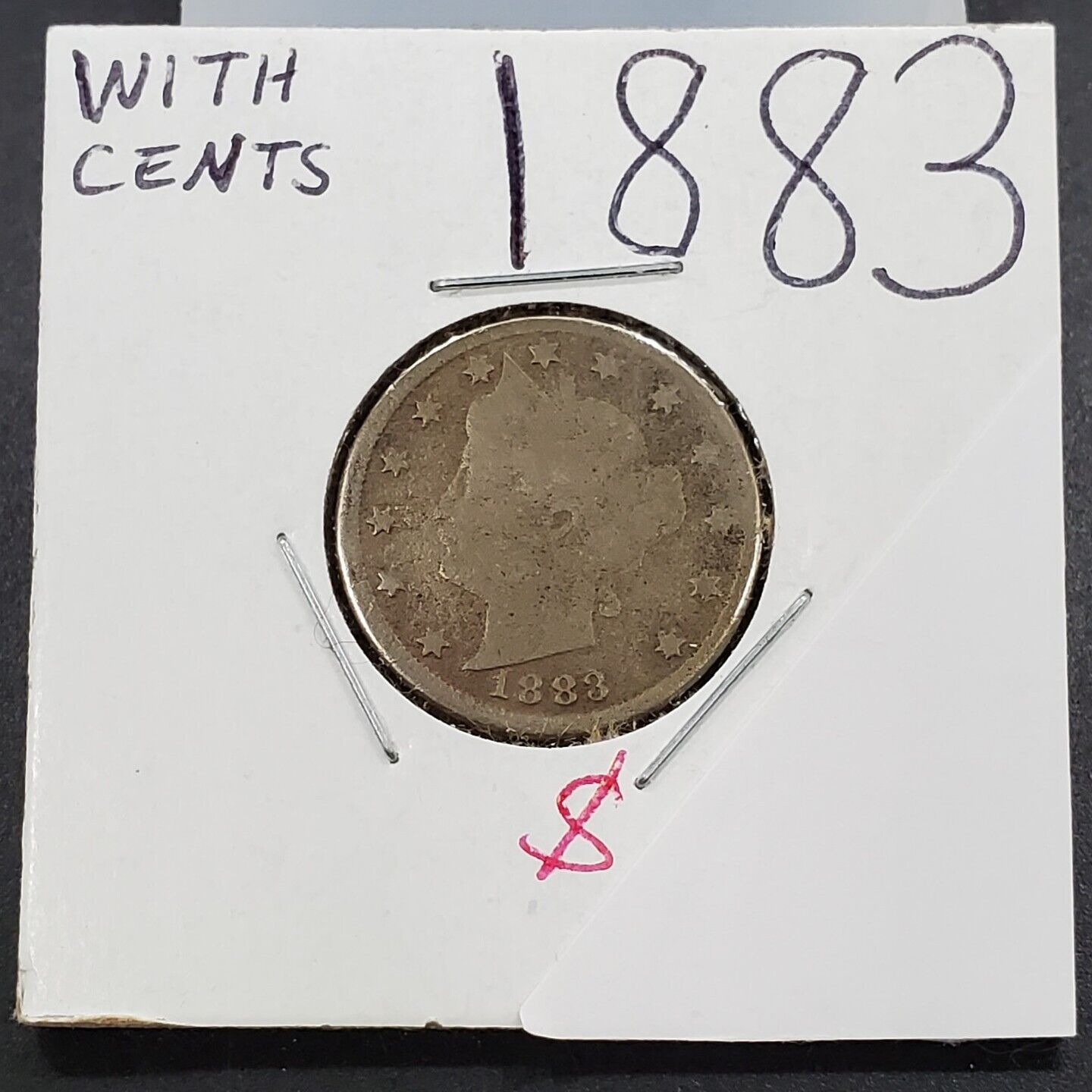 1883 With Cents Variety Liberty V Nickel Variety Coin Circulated Good details