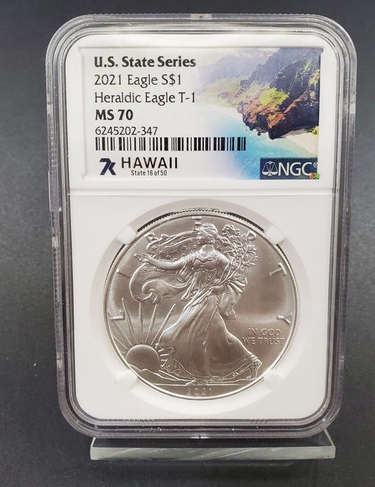 2021 P American Silver Eagle ASE $1 NGC MS70 US State Series Holder HAWAII TYPE1