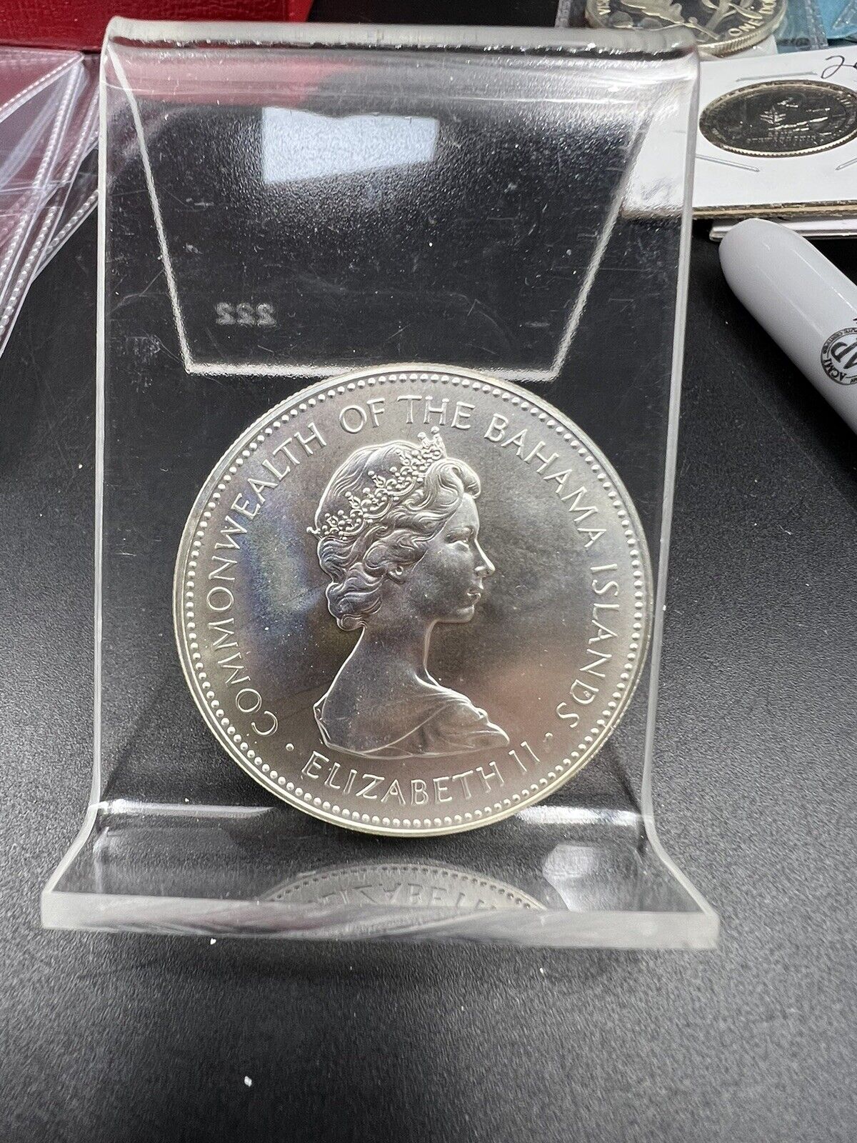 Bahamas 1971 Silver 2 Dollars from a Uncirculated specimen set Gem BU Toner