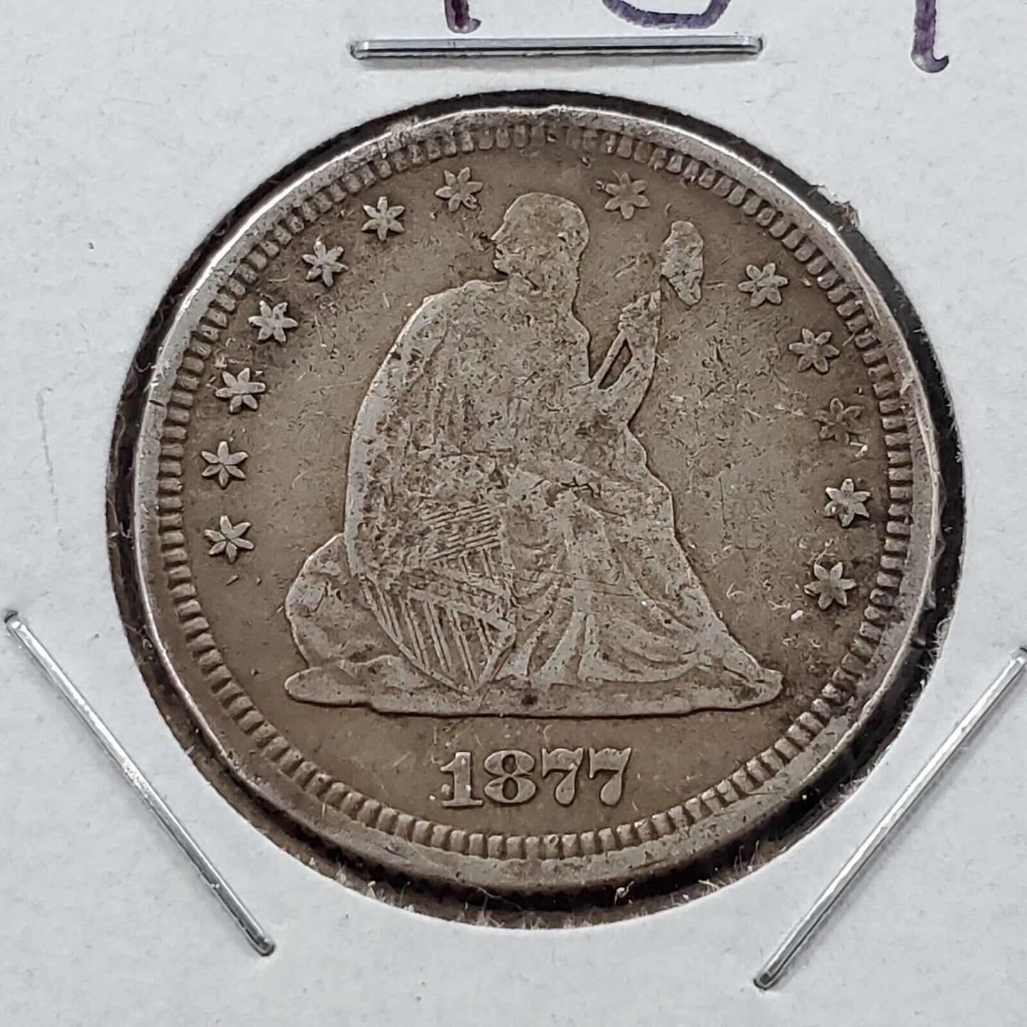 1877 P Seated Liberty Silver Quarter Coin Circ Fine Details
