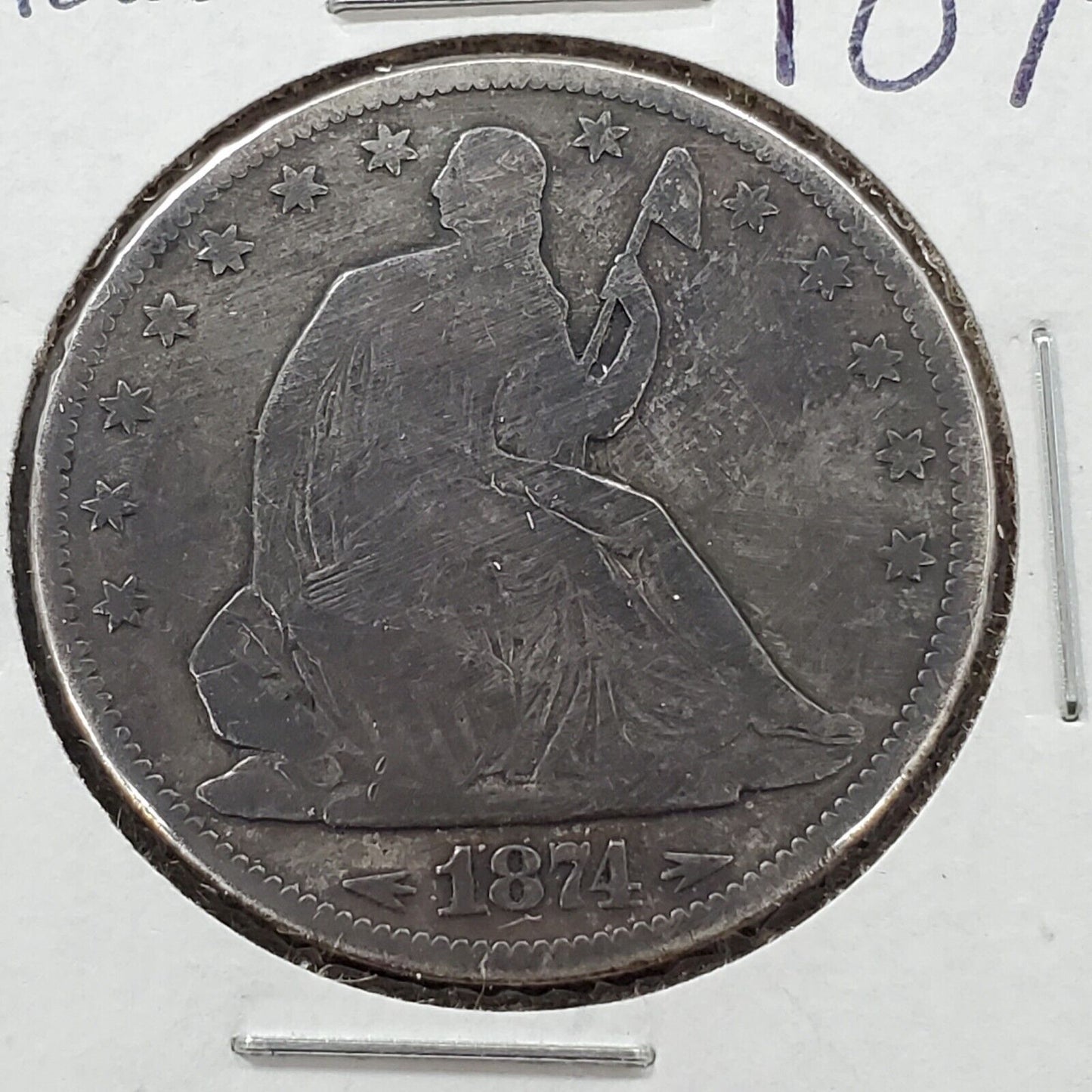 1874 P Seated Liberty Half Dollar 50c Silver Coin Circ w/Arrows VG Very Good