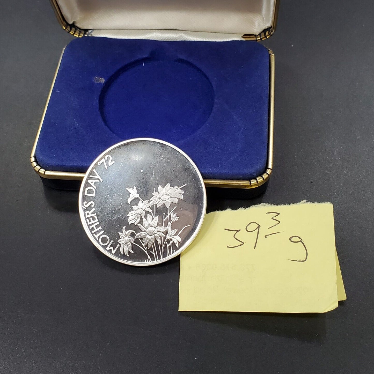 1972 Mother's Day Silver Round Medal Child Flowers Rare 39.3 Grams Sterling