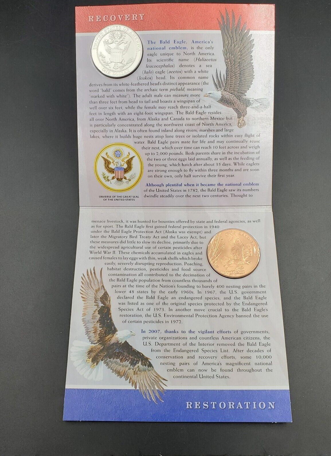 2008 P Bald Eagle Coin & Medal Set w US Mint OGP Uncirculated Silver Dollar