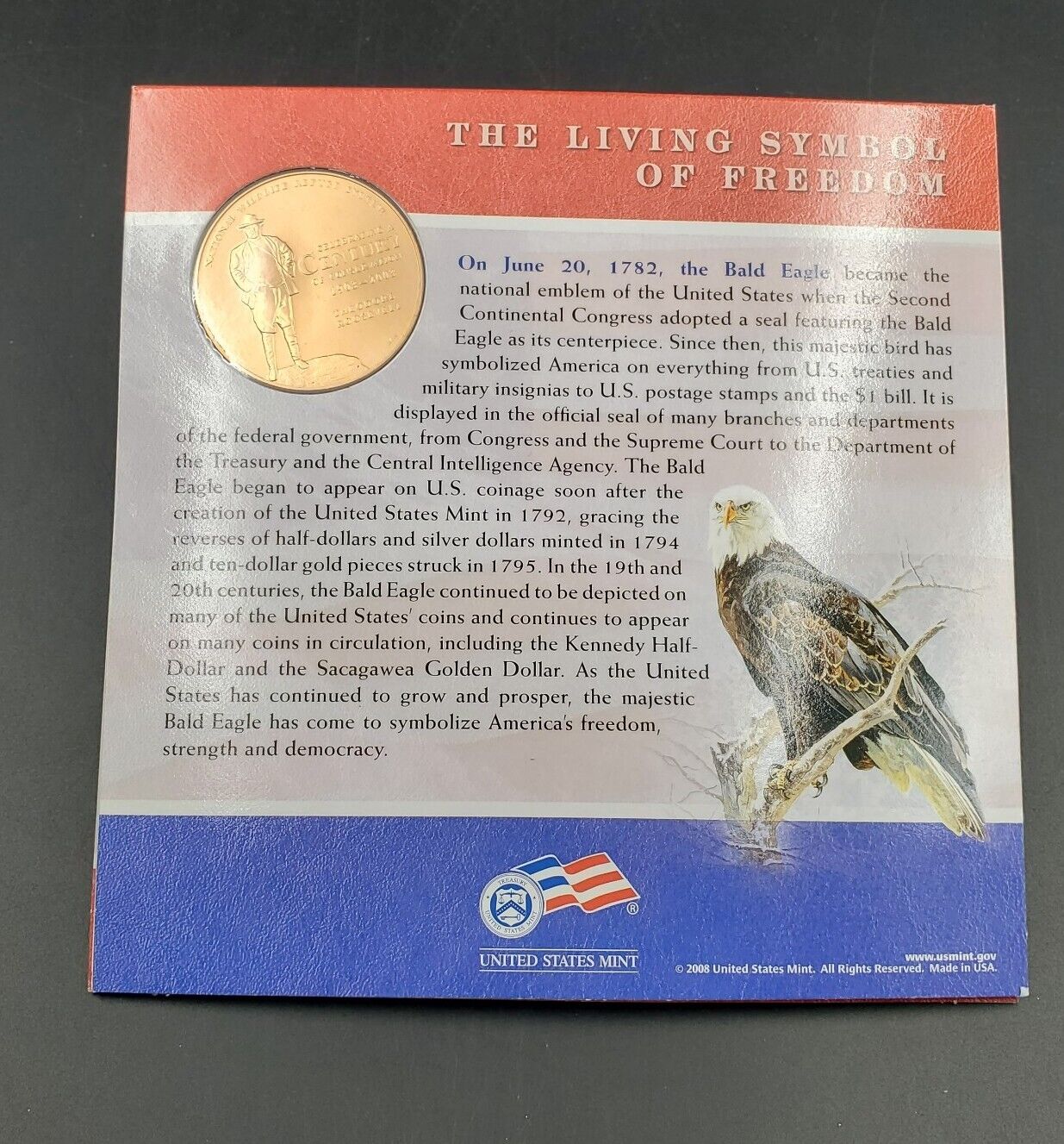 2008 P Bald Eagle Coin & Medal Set w US Mint OGP Uncirculated Silver Dollar