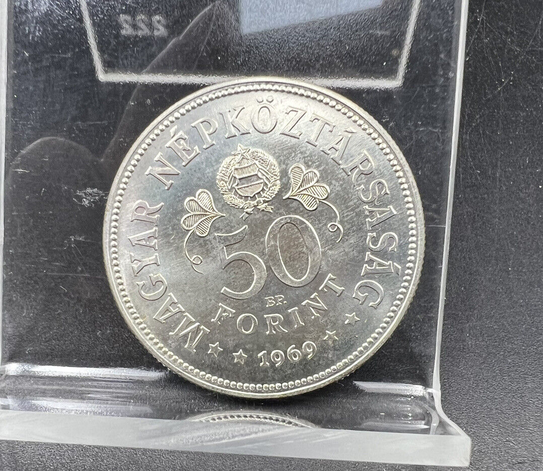 1969 Hungary 50 Forint Commemorative Silver Coin 50 Years Anniversary Gem BU