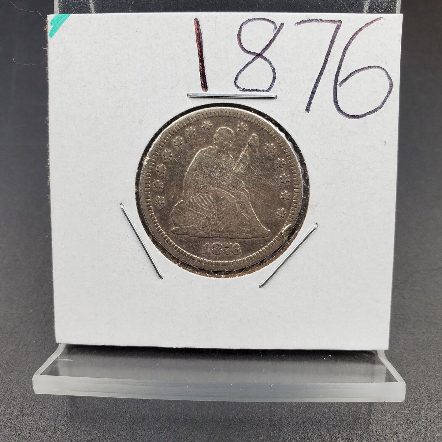 1876 P Seated Liberty Silver Quarter Coin Circ VF Details