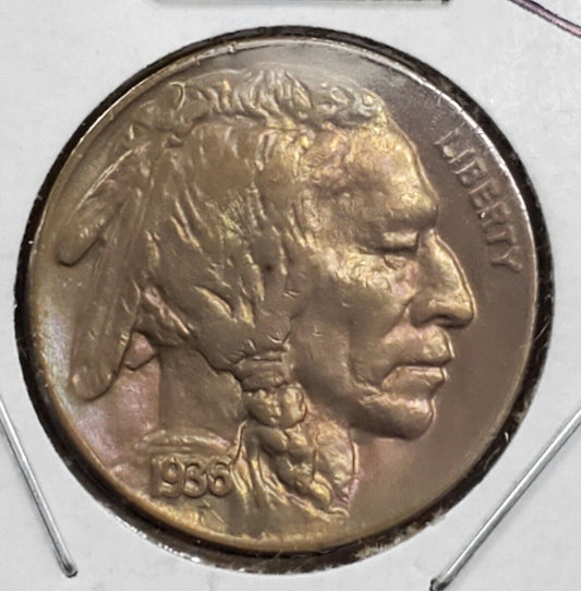 1936 P 5c Buffalo Nickel Coin Nice EF XF Extra Fine neat toning toner