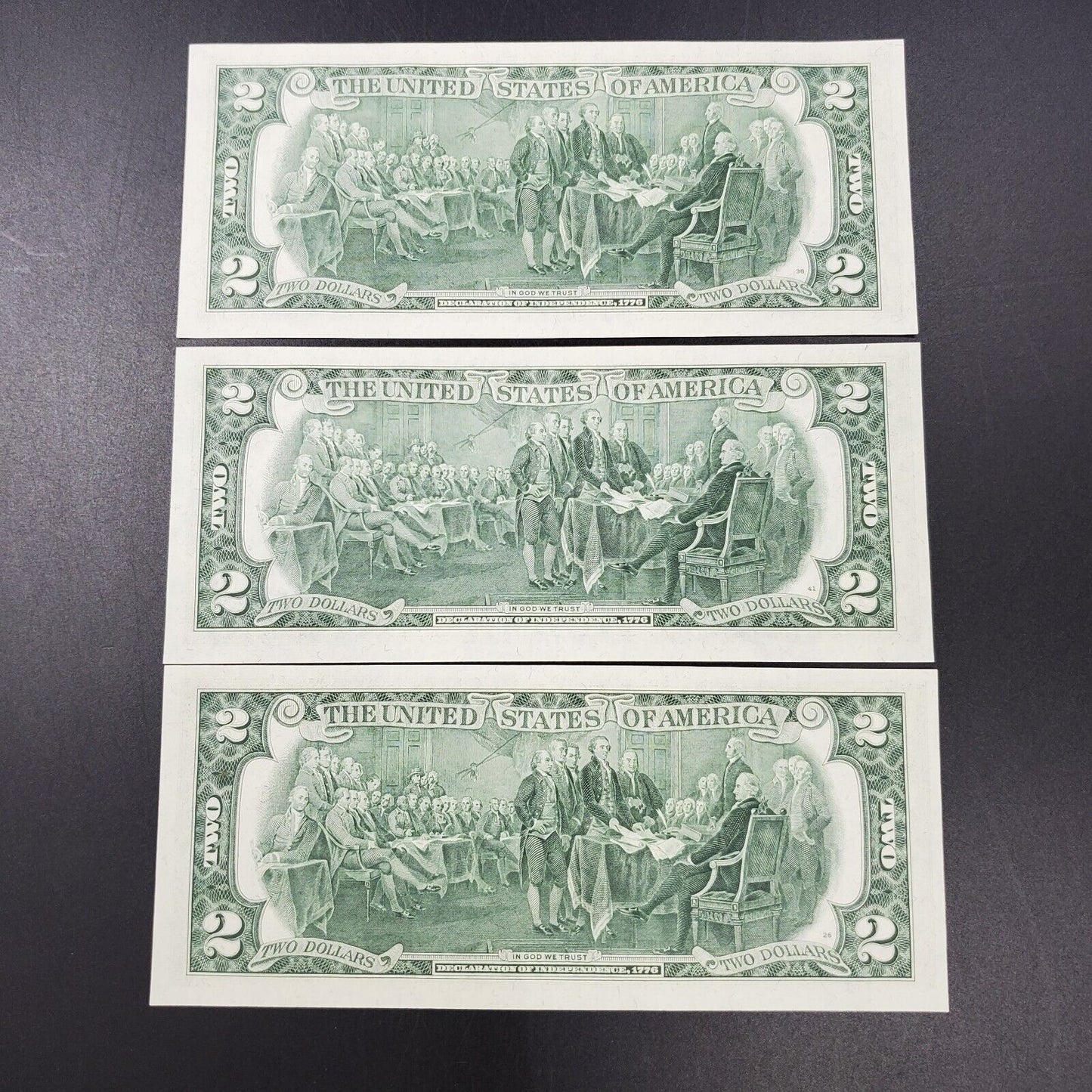 3 consecutive Note Lot 1976 $2 CH UNC Bicentennial Bill Federal Reserve Note #BB