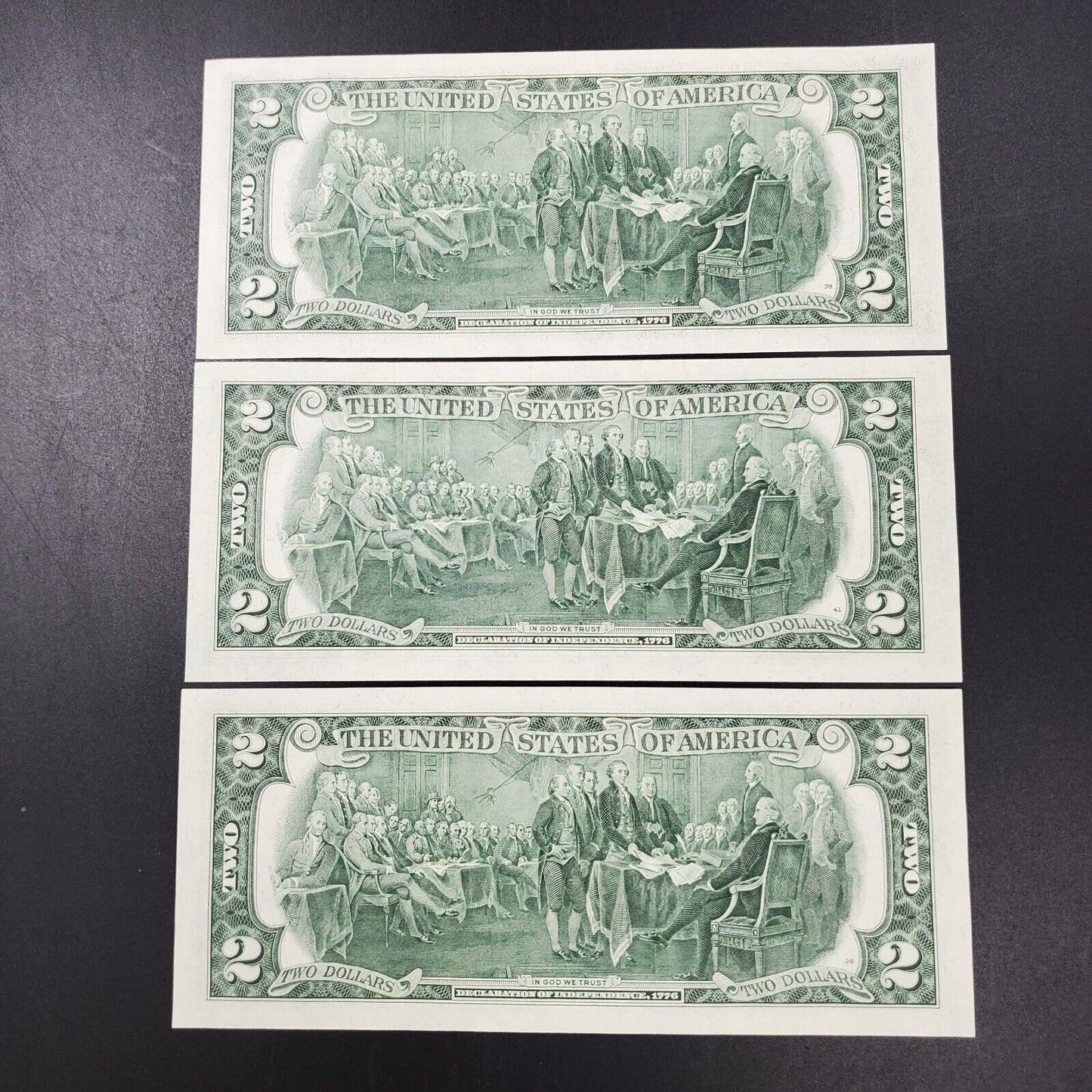 3 consecutive Note Lot 1976 $2 Bicentennial Bill Federal Reserve Note CU UNC