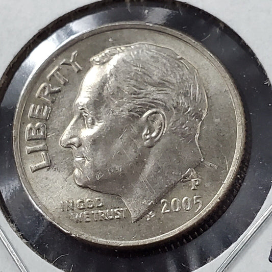 2005 P Roosevelt Dime Coin CUD Die Creak AU About UNC