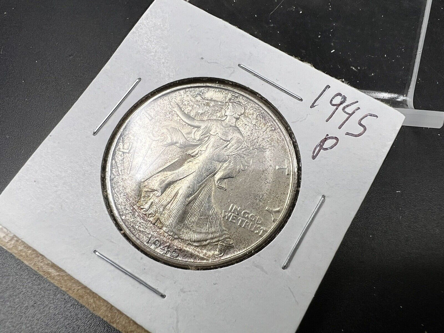 1945 P Walking Liberty Silver Half Dollar Coin BU UNC Neat Toning Toner