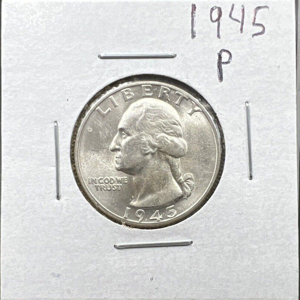 1945 P 25c Washington Quarter Coin Choice BU UNC WW2 Era Coin