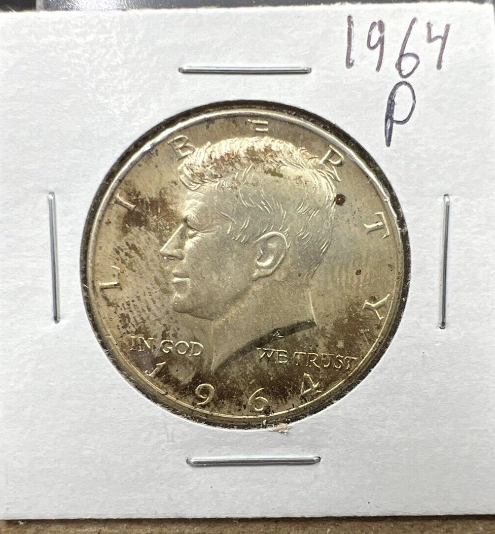 1964 P Kennedy Silver Half Dollar Coin UNC Neat Toning Toner