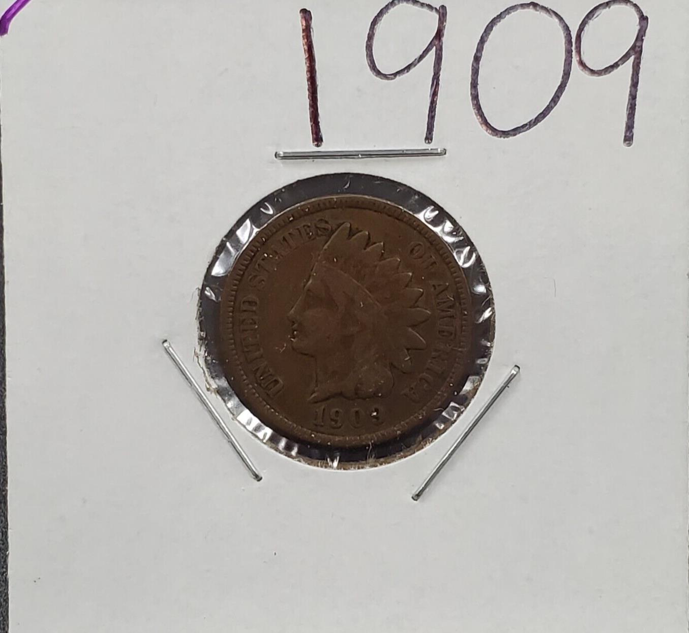 1909 P Indian Head 1c Penny Cent Coin Choice VF Very Good / Fine