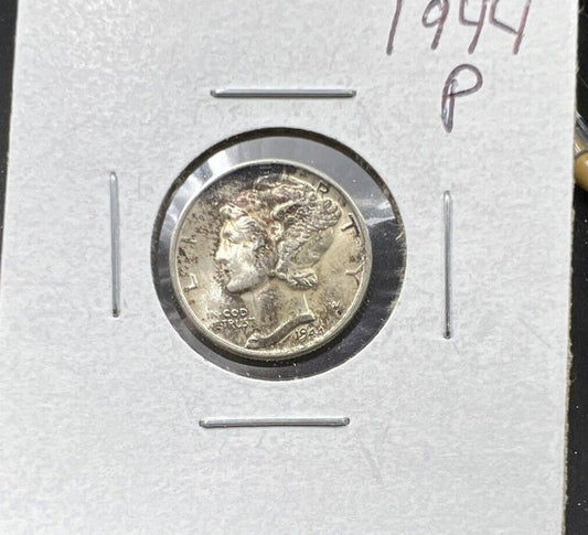 1944 P Mercury Silver Dime BU UNC Neat Toning WW2 World War Two Era Coin