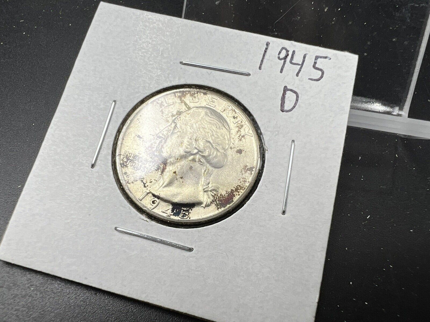 1945 D 25c Washington Quarter Coin Choice BU UNC Toner Die Crack on bust