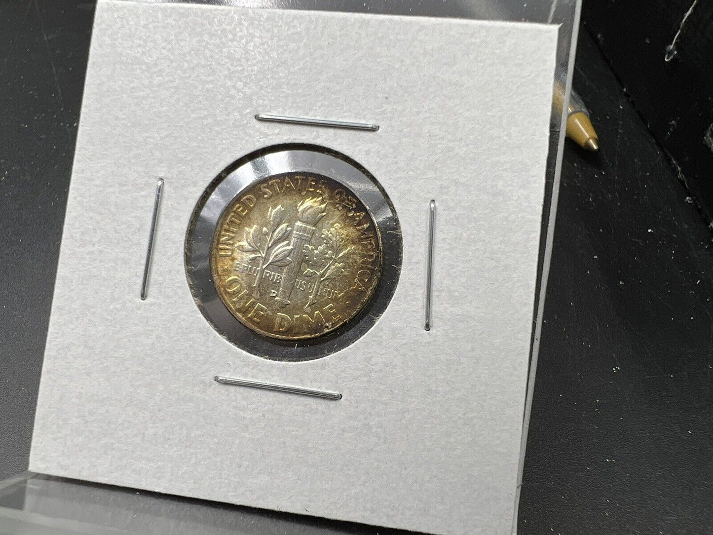 1957 D Roosevelt Silver Dime Coin BU UNC NICE Amber Toning Toner