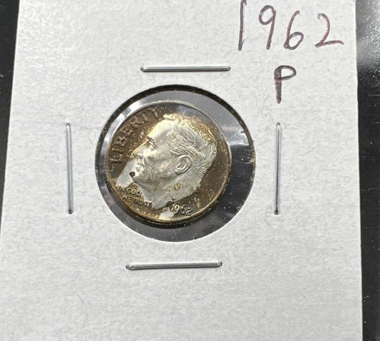 1962 P Roosevelt Silver Dime Coin BU UNC Nice Toning Toner